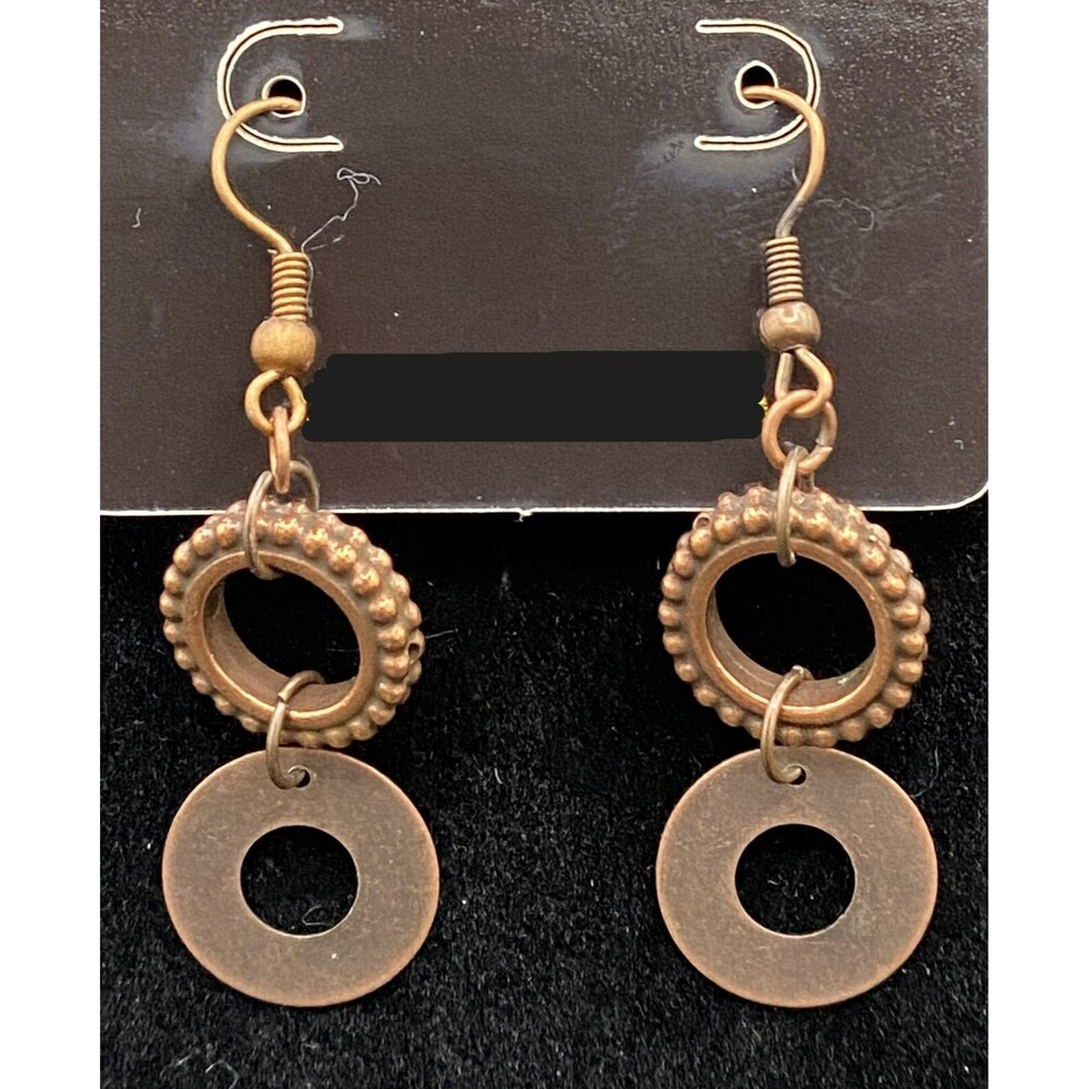 Handmade Aged Copper Tone Textured Circle & Washer Earrings by Neanie-Bot